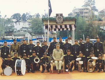 Brass Band of the Border Wing Battalion with Shri I.T.Longkumer,IPS,Director of Civil Defence Commandant General Home Guard,Meghalaya at the C.T.I Parade Ground